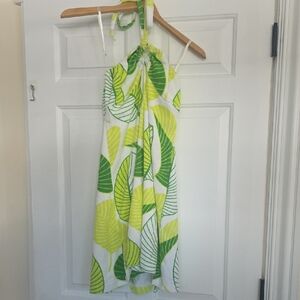 White Halter Terry Dress with keyhole top from Echo with Leaf Print